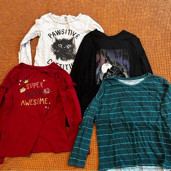 Old Navy Kids Long Sleeve Tees BUNDLE large  - White, Black, Red, Teal - Picture 1 of 8